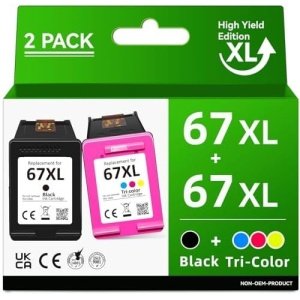 High Yield for HP 67/67XL HP67 Ink Cartridges Black/Color Combo Pack Works